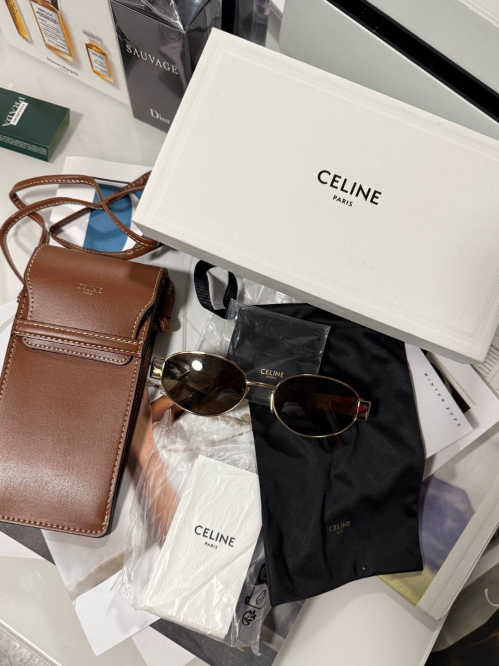 Celine Triomphe Sunglasses with Designer Crossbody Pouch - Picture 1 of 5